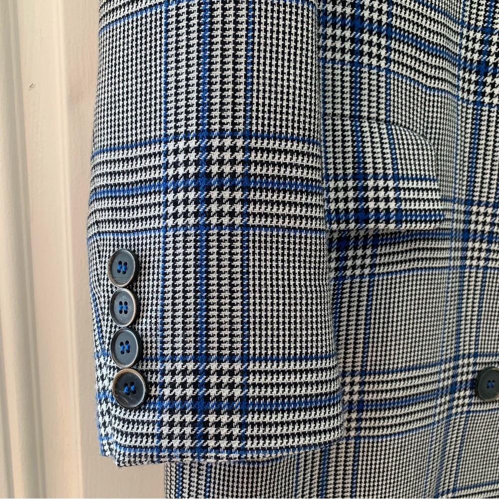 MSGM Glen Plaid Blue Ruffle Wool Blend Double Breasted Coat IT 42 - Picture 6 of 14